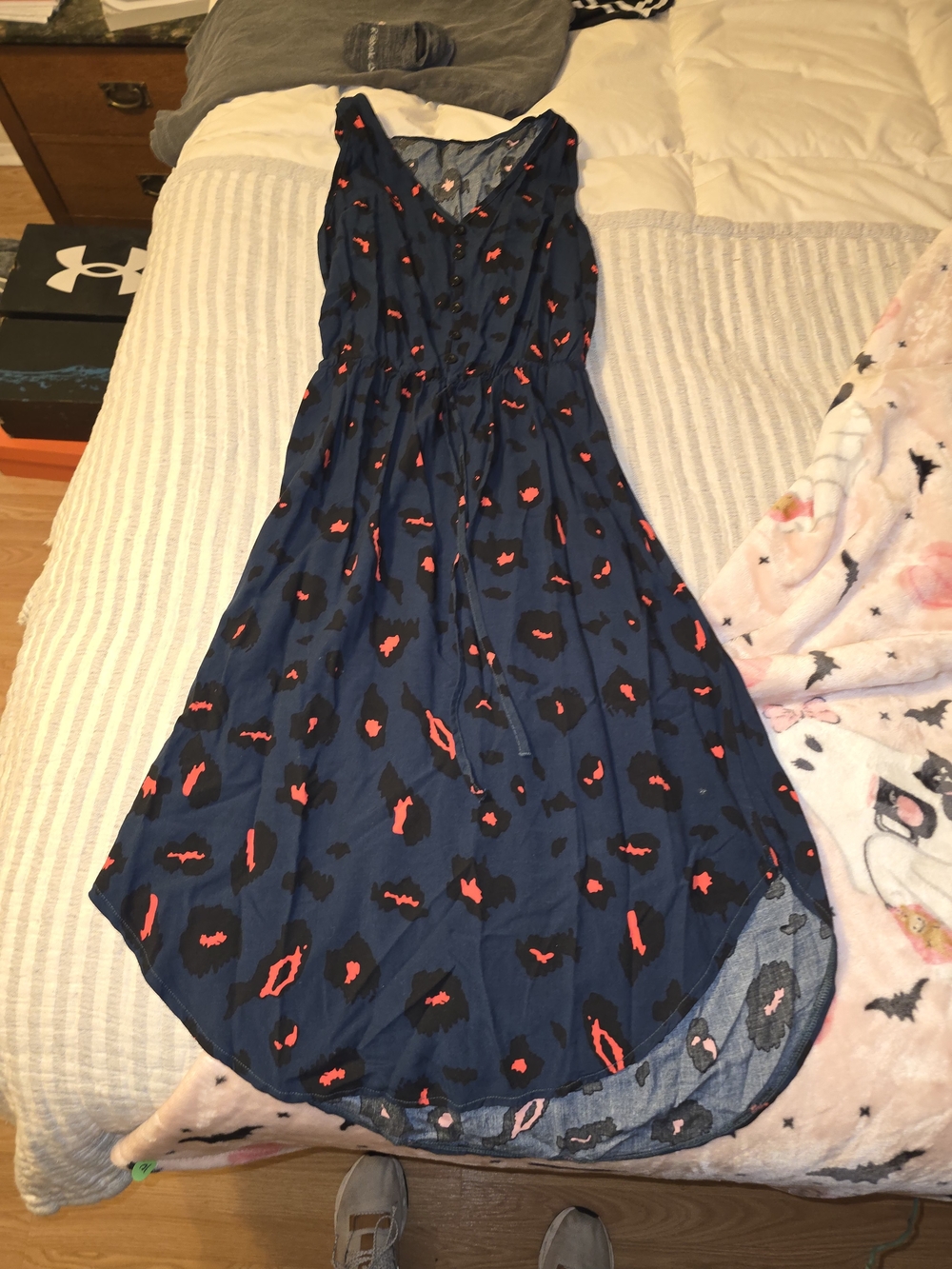 SHEIN Teal Blue High-Low Leopard Print Midi Dress with Coral Accents Small